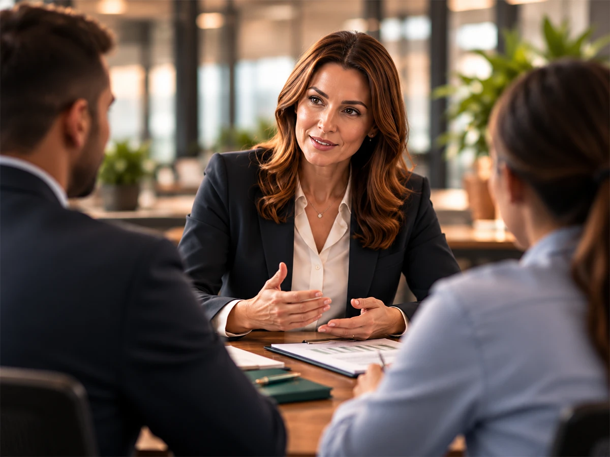 HR consultant conducting an employee retrenchment consultation and negotiation meeting